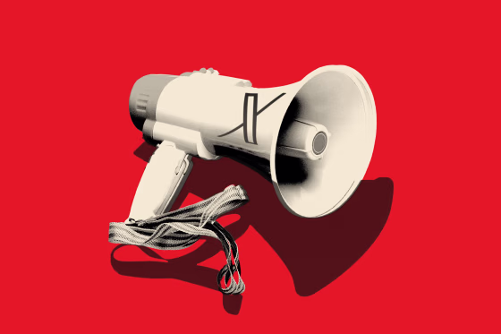 Megaphone branded the "X" logo against a red backdrop 