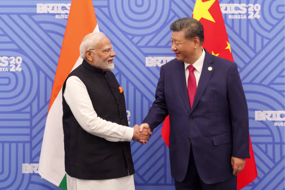 Chinese President Xi Jinping and Indian Prime Minister Narenda Modi meet in Kazan politics political politicians
