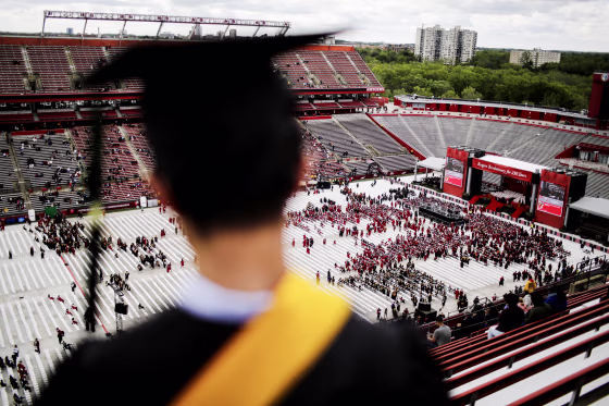Students at Rutgers University attend the 250th Anniversary commencement ceremony in New Brunswick, N.J. on May 15, 2016.