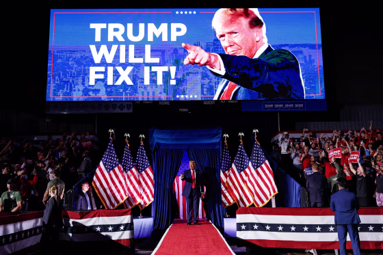 Republican presidential nominee, former U.S. President Donald Trump at a campaign rally in Grand Rapids, Mich. on Nov. 5, 2024.