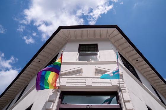 A Pride flag and Transgender flag at the Whitman-Walker at Liz building in Washington
