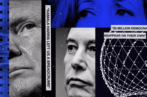 Photo Illustration: Donald Trump, Elon Musk, Kamala Harris