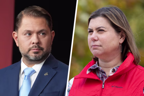 Sen.-elect Ruben Gallego, left, and Sen.-elect Elissa Slotkin won their states even as Donald Trump carried them in the presidential race.