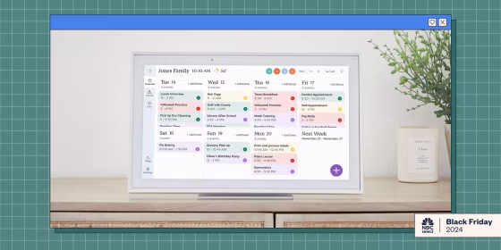 The Skylight Calendar syncs with Google Calendar, Outlook, Apple Calendar so you can stay updated when on you're phone.