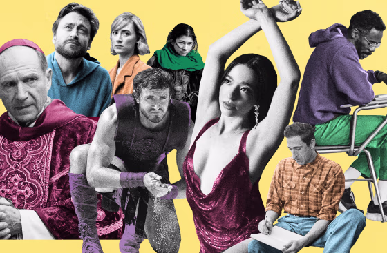 Photo Illustration: Ralph Fiennes in Conclave, Kieran Culkin in A Real Pain, Saoirse Ronan in Blitz, Zendaya in Dune, Paul Mescal in Gladiator II, Mikey Madison in Anora, Adrian Brody in The Brutalist, Colman Domingo in Sing Sing