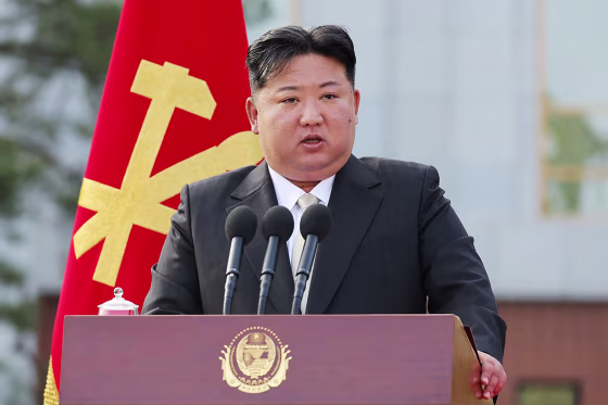 North Korean leader Kim Jong Un delivering a speech at the Workers' Party of Korea Central Cadres Training School in Pyongyang on May 21, 2024.