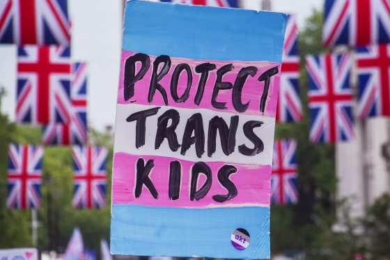 A 'Protect Trans kids' placard 