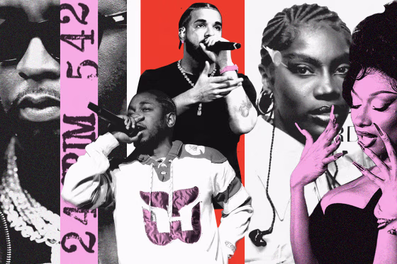 Photo collage of Sean Combs, Kendrick Lamar, Drake, Doechii, and Megan Thee Stallion