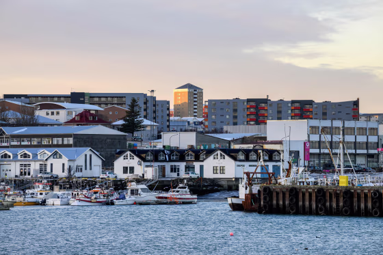 A port area near downtown Reykjavik, Iceland.