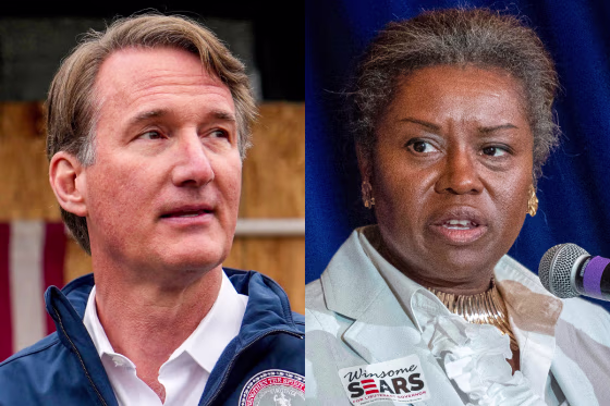 A split composite of Glenn Youngkin and Winsome Earle-Sears.