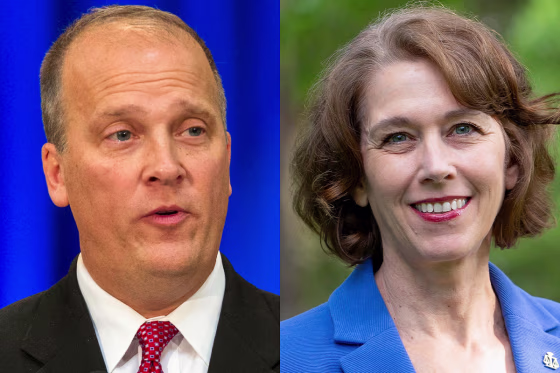 A split composite of Brad Schimel and Susan Crawford.