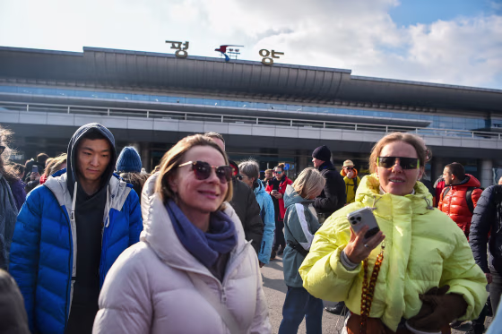 A group of Russian tourists arrived in Pyongyang on February 9, AFP reporters saw, the first known foreign tour group to visit nuclear-armed North Korea since before pandemic-linked border closures.
