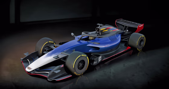 A rendering of the Cadillac Formula 1 Team vehicle pays tribute to the brand's American heritage. 