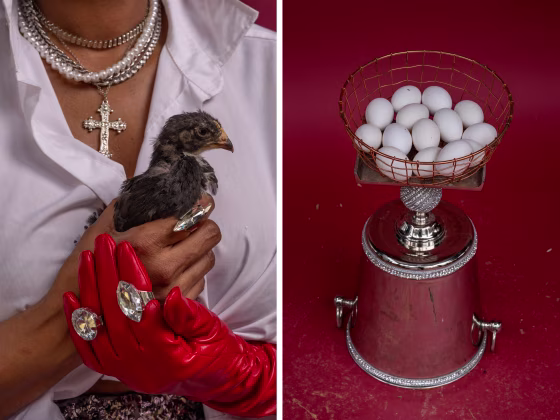 Naeema Finley at home with her baby chick "Jasmine Crockett" in Acworth, Ga., on Sunday.