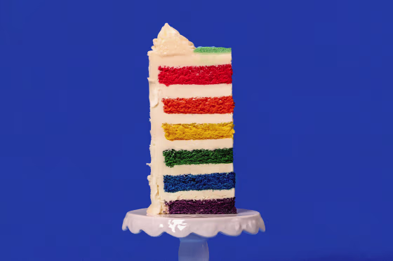 Photo of a colorful rainbow cake 