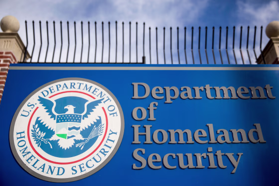 A U.S. Department of Homeland Security sign stands outside