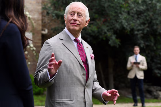 Britain's King Charles III in the gardens of Villa Wolkonsky, the official residence of the British ambassador to Italy, in Rome on April 10. 