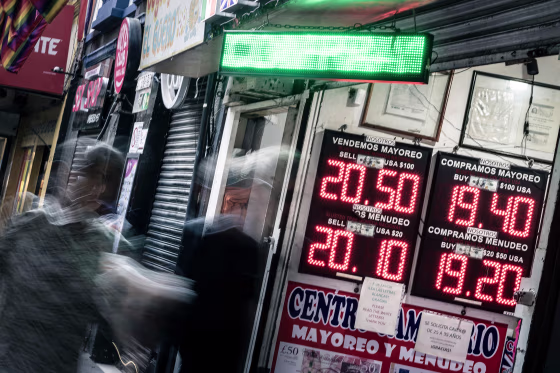 Exchange rate information displayed outside a currency exchange office