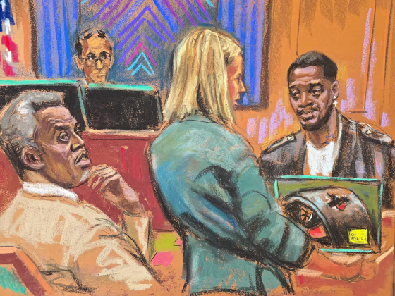 Prosecutor Emily Johnson questions rapper Kid Cudi as he testifies at Sean "Diddy" Combs' sex trafficking trial in New York City, New York, U.S., May 22, 2025.