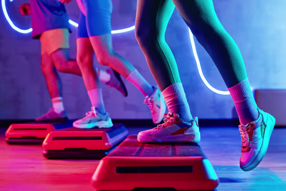 Working out on step platforms in 