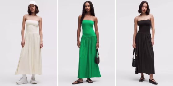 The style is made from performance fabric and can be worn as a dress or a skirt.