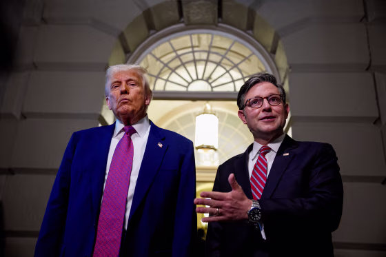 President Trump Attends GOP House Caucus Meeting On Capitol Hill As Budget Bill Faces Resistance