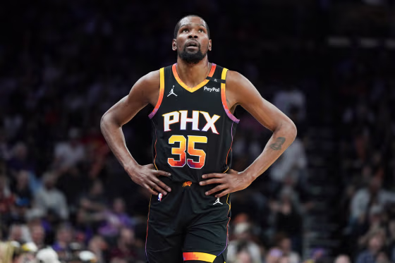 Kevin Durant stands on the basketball court