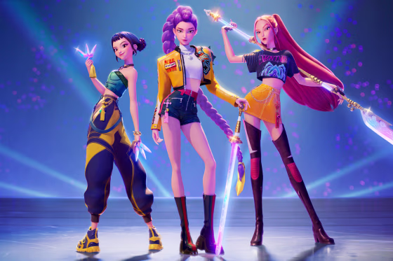 Zoey, Rumi, and Mira wield weapons next to one another