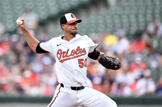 Charlie Morton of the Baltimore Orioles pitches