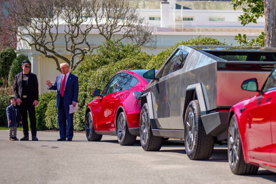 President Trump Speaks Alongside Tesla Vehicles At The White House