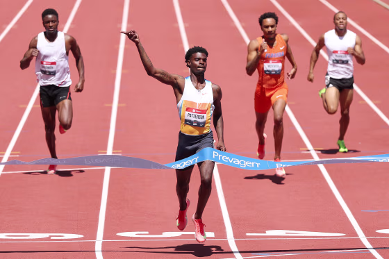 Jacory Patterson crosses the finish line