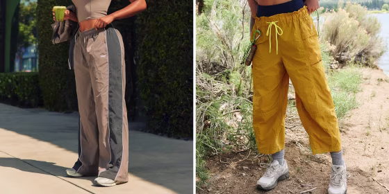 Workout pants typically have adjustable waistbands or hems, and are made from flexible materials like nylon and elastane.