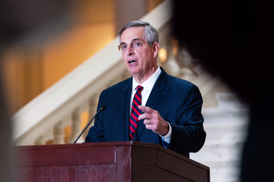 Secretary Of State Brad Raffensperger Discusses The Midterm Election At The State Capitol