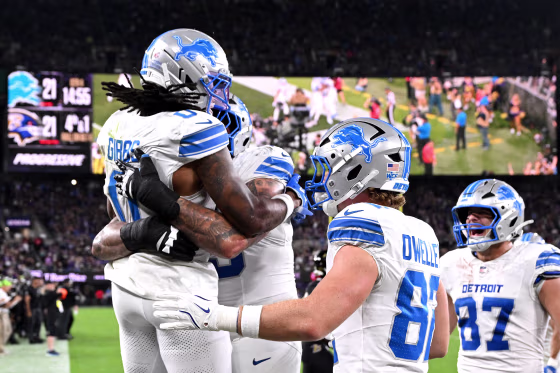 Image: Detroit Lions v Baltimore Ravens Jahmyr Gibbs nfl celebrates tocuhdown