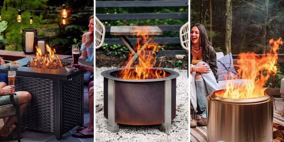 Fire pits are available in larger stone options as well as more portable tabletop ones for making s'mores.
