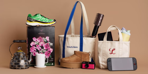 We have functional gifts like tote bags and tea kettles if you want something practical, plus joy-sparking leisure items like a Nintendo Switch 2 and Lego flowers.
