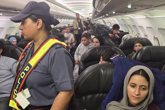 A flight arriving in Johannesburg, South Africa, carrying 153 Palestinians from Gaza in an image released Nov. 13.