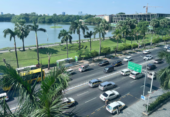 A busy road with Inya Lake in the background in Yangon, Myanmar on Wednesday.