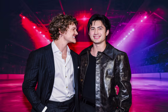 Connor Storrie, left, and Hudson Williams pose together