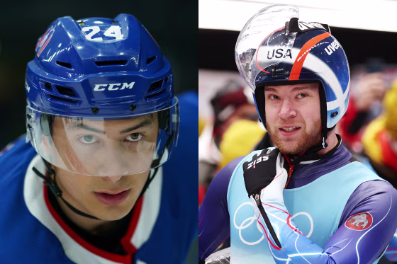 Shane Hollander, played by Hudson Williams, in HBO's "Heated Rivarly"; Sean Hollander, a luger for the U.S. Olympic Team.