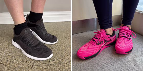 Training shoes are lightly cushioned, flat, firm sneakers that prioritize stability and help keep you grounded while exercising.