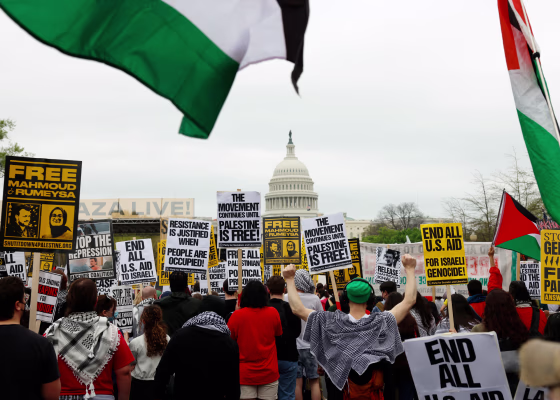 Pro-Palestinian demonstrators march in Washington D.C.,