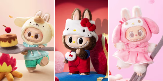 The Labubu x Hello Kitty collab features six different bag charms and one Hello Kitty plush doll.