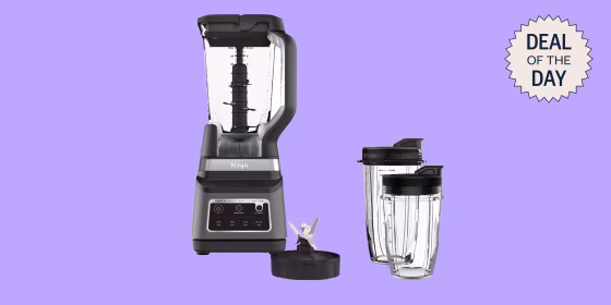 Ninja’s Professional Plus Blender Duo comes with two single serving cups and a larger pitcher. 