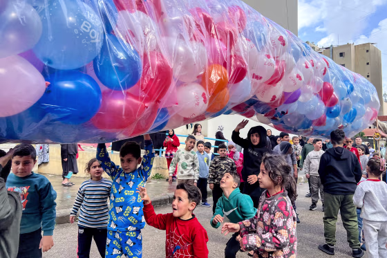 Displaced children from southern Lebanon take part in recreational activities.