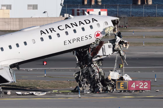 Image: *** BESTPIX *** Air Canada Express Plane Collides With Fire Truck At LaGuardia Airport
