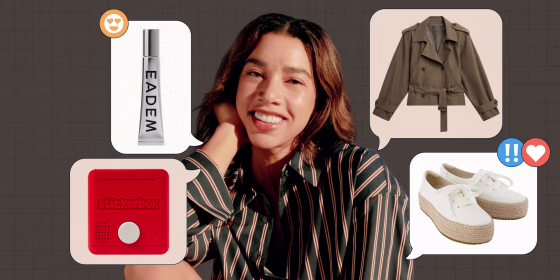 Content creator and businesswoman Hannah Bronfman’s favorite things include Eadem lip balm, the Stickerbox, a trench coat from The Frankie Shop and Toms shoes.