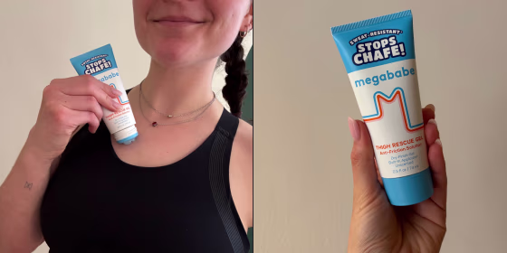Megababe’s Thigh Rescue Stick is its most popular product, but the brand one-upped itself with the more effective sweat-resistant gel.