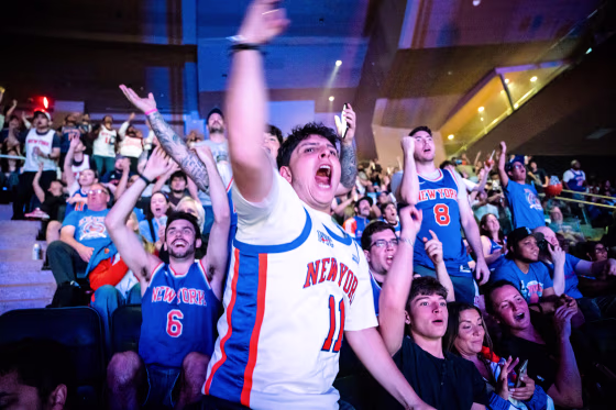 New York Knicks Fans Gather To Watch Game Two Of The NBA Finals Against San Antonio Spurs