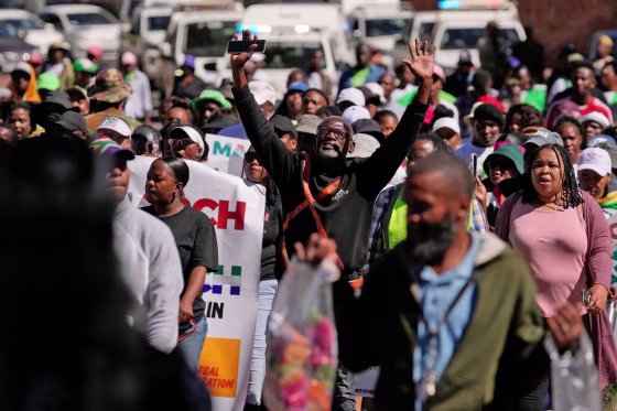 Marchers protest illegal migration, in Johannesburg, South Africa, on April 29, 2026.